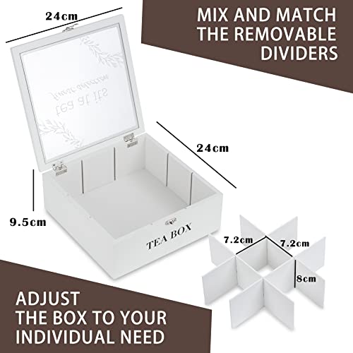 Handrong Tea Box Tea Bag Organizer Wooden Tea Bag Holder Modern Tea Caddy Chest With 9 Compartments And Glass Cover For Home Use Christmas Gift #TOP6