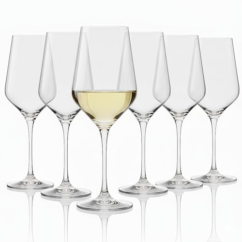 FLOW Barware Juego de 6 copas de vino tinto y blanco de 400 ml, cristal sin plomo, tallo largo, para el hogar, restaurantes, fiestas, pubs, juego de vasos aptos para lavavajillas