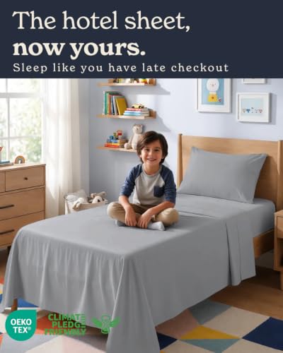 Image of Beckham Hotel Collection 100% Cotton Twin Sheet Set, 3-Piece, Light Gray