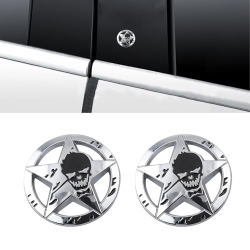 Image of 2PCS Star Skull Car Emblem 3D Badge Decal Sticker for Car Windows, Trucks, Hood, Laptops Decoration (Silver)