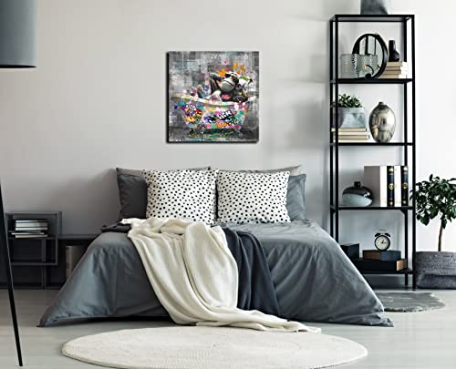 Kepgonegu Bathroom Wall Art Funny Gorilla In The Bathtub Graffiti Canvas Wall Art Black And White Wall Art Ready To Hang Size 20”W X 20”H #TOP5