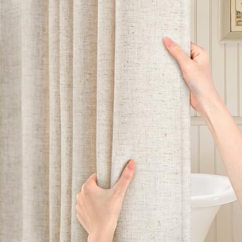 XOGUIBO Ivory Linen Shower Curtain for Bathroom, Neutral Boho Farmhouse Textured Fabric with Hooks, 72 x 72