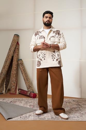 Image of SNITCH x BISMIL Men's Overshirt | Full Sleeve Floral Print | 100% Cotton Relaxed Fit | Spread Collar & Button Cuffs | Casual Wear & Layering