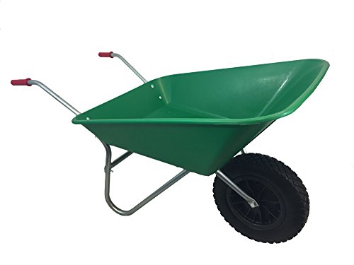 GREEN PLASTIC WHEELBARROW WITH PUNCTURE PROOF PU WHEEL 85 LITRE