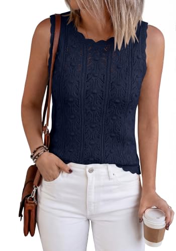 BTFBM Crochet Tank Tops for Women Hollow Out Sleeveless Loose Sweater Vest Top Summer Spring 2026 Beach Vacation Clothes(Navy Blue, X-Large) — view 4