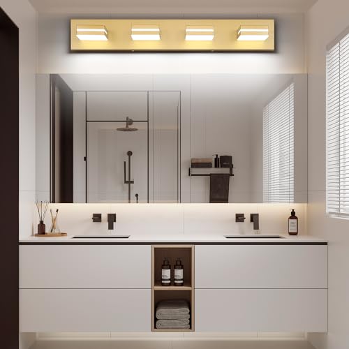 SineRise LED Modern Bathroom Vanity Light Fixtures (4-Light, 30-Inch, Dimmable), Matte Gold Modern Acrylic Bathroom Wall Lighting Fixtures Over Mirror (Cool White 6000K) by SineRise - Used condition - Image 8
