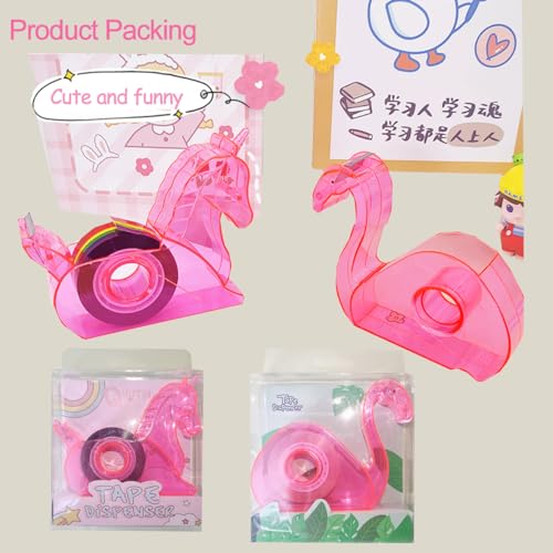 Hibucuo Klebebandabroller für den Schreibtisch, niedlicher Einhorn-Klebebandabroller, rosa Mini-Klebebandspender mit Regenbogen-Nachfüllband, Washi-Tape-Abroller für Kinder, Schule, Büro,