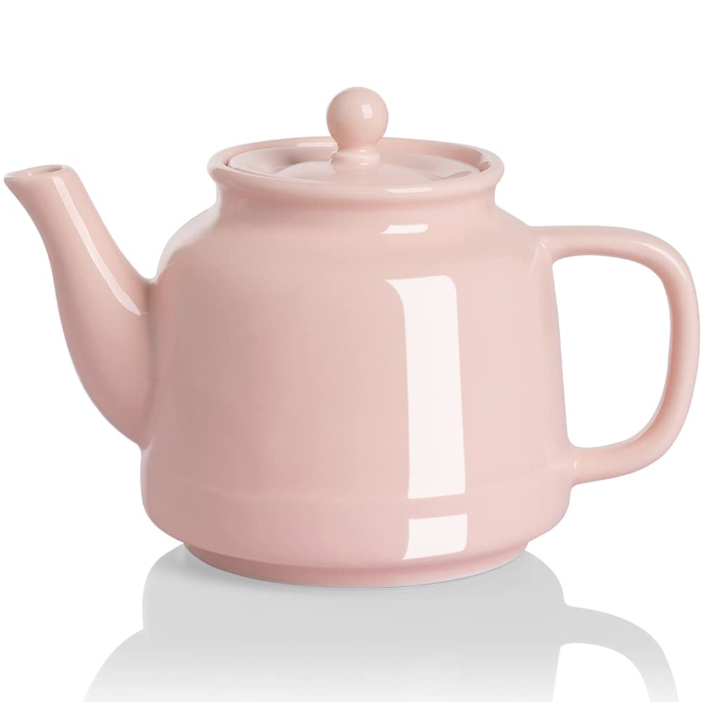 Sweejar Porcelain Teapot with Infuser and Lid, 35 Fl Oz Teaware with Stainless Steel Filter for Tea, Milk, Coffee, Office, Home, Pink