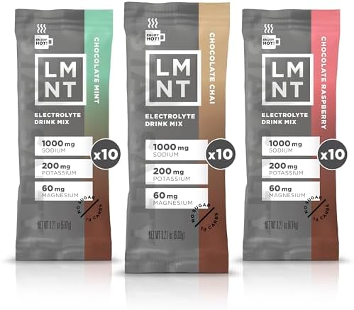 LMNT Hot Chocolate & Coffee Mixer - Medley (Mint,Chai,and Raspberry) Salt Electrolytes | Hydration Powder Packets No Sugar or Artificial Ingredients Keto Paleo Friendly 30 Sticks