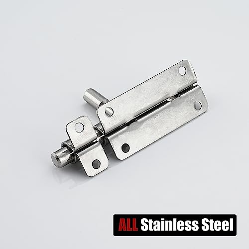 JQK Door Latch Lock Barrel Bolt 4 Inch, 304 Stainless Steel Slide Gate Latches Security Thickened 1.4mm with Padlock Hole, Silver, 2 Pack HBB120-P2 - Image 6