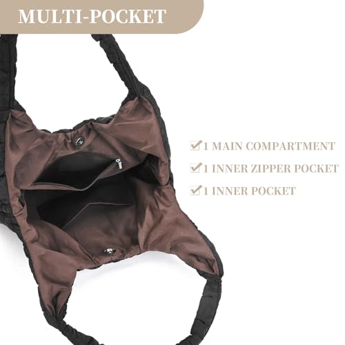 I IHAYNER Quilted Puffer Hobo Bag for Women Large Soft Puffy Shoulder Bag Quilted Carryall Tote Bag Hobo Handbags for Travel Coffee by I IHAYNER - Image 5