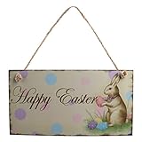 Farbe: als Bild zeigt MagiDeal Vintage Wandhänger, Holz Türschild, Ostern Deko-Hänger, Dekoration für Happy Easter - Happy Easter Hase, 20,2 x 10,8 x 0,5 cm