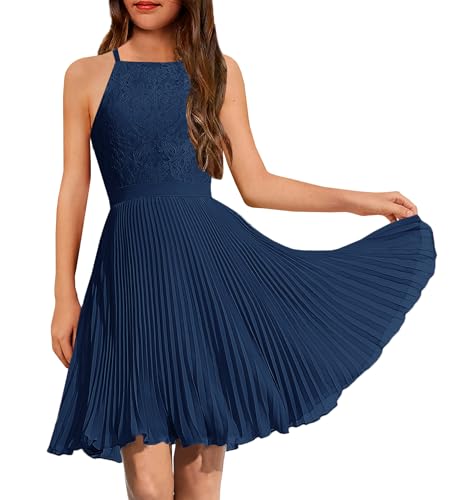 HOSIKA Teen Girls Vintage Floral Lace Chiffon Dress Halter A