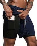 Danfiki Pantalones Cortos Hombre Running Transpirable Shorts Deportivos Secado Rápido Pantalón Correr Ligero con Bolsillo con Cremallera