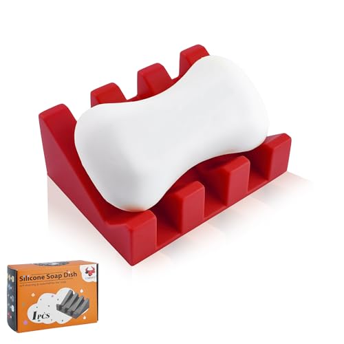 Coipdfty Self Draining Soap Dish Holder,Silicone Soap Dish,for Bathroom,Kitchen, Sponges，Can Extend Soap Life，Keep Soap Bars Dry and Easy Cleaning (Red,1-Pack)