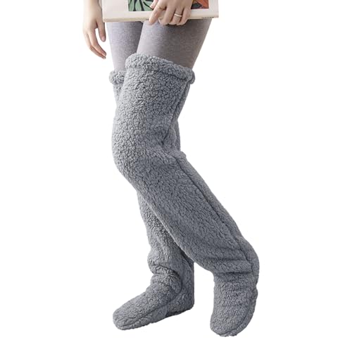 FakeFace - FakeFace Damen Plüsch Kniestrümpfe Pantoffel Overknee Socken Schlafsocken Winter Warm Fleece Overknee Strümpfe Lange Beinwärmer Socken Slipper Haussocken Bodensocken Kuschelsocken für Herbst Winter - -5%