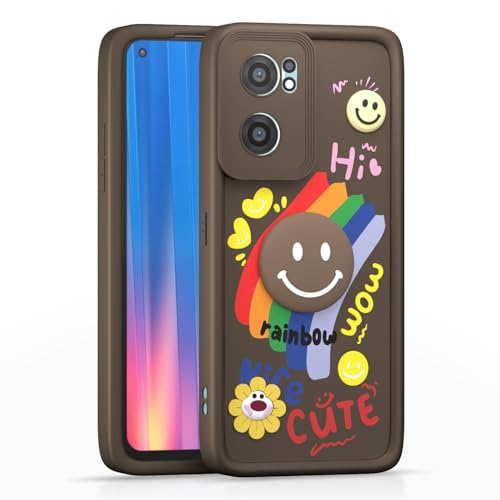 Image of Pikkme Back Cover for OnePlus Nord Ce 2 5G | Soft Silicone| Cute Rainbow Smile & 3D Cartoon Flower Design | Shockproof Raised Camera Protection Bumper Case (Brown)
