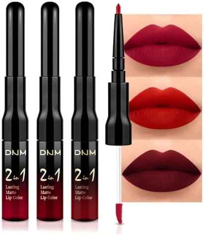 evpct 3Pcs Ruby Bright Dark Deep Red Lip Stain Lipstick with Lip Liner, Burgundy Red Matte Lip Liner and Liquid Lipstick Set for Women Long Lasting Waterproof 24, 24 Hours Lip Sitck Paint