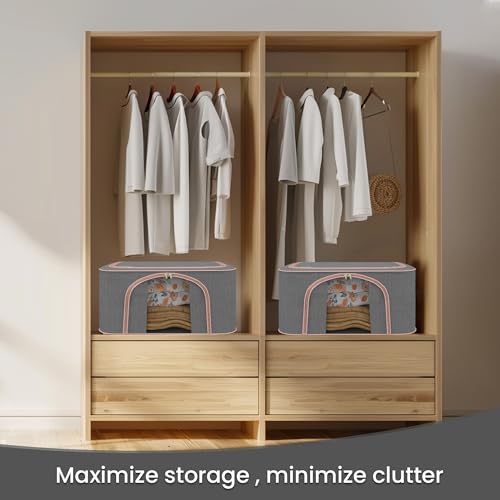 Image of Kuber Industries Pack of 5 Foldable 66 Liter Cloth Organizer for Storage with Steel Frames, Zip & Handles | See Through Saree Organiser for Wardrobe, Seasonal & Home Items | LJ-1-GRY | Grey