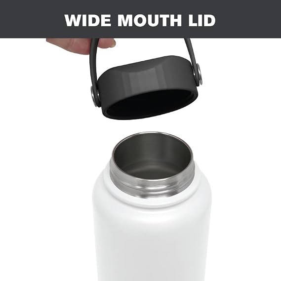 Hydraflow Hybrid - Triple Wall Vacuum Insulated Water Bottle with Wide Mouth Lid (34oz, Powder Black) Stainless Steel Metal Thermos, Reusable Leak Proof BPA-FREE for Sports and Travel