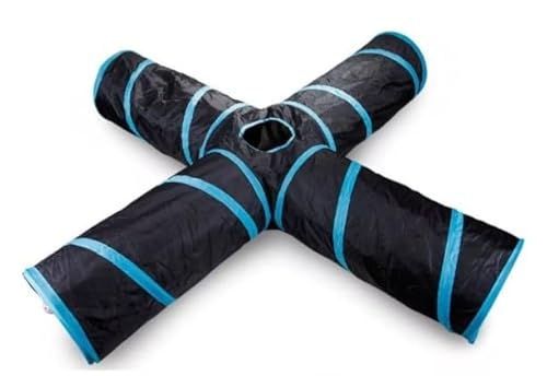 Túnel Para Gato 4 Saídas Brinquedo Interativo Pet Dobrável Azul e Preto