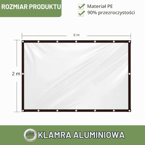 Plandeka wodoszczelna, przezroczysta z oczkami, wodoszczelna, przezroczysta, 2 x 6 m, do użytku na zewnątrz, na taras, kurnik, balkon