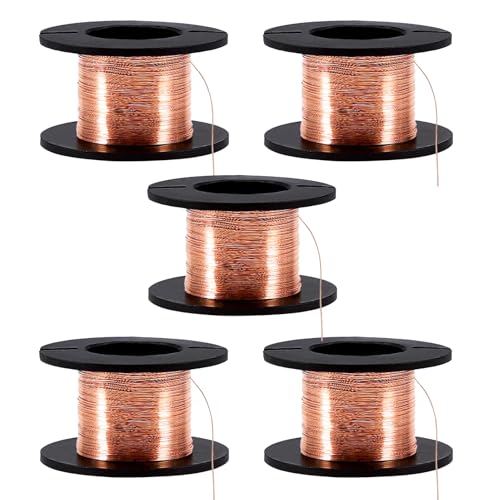 Jadeshay Alambre de Cobre,Largo 15 Metros Diámetro 0.01mm Alambre Esmaltado de Cobre para Conexión y Soldadura de Component Electrónico de Precisión,5 Rollos Alambre de Reparación de Bobina Magnética
