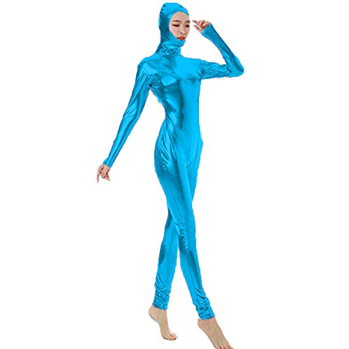 FASHION QUEEN 17 Colors Lady Open Face Masked Zentai Sexy Dancing Hooded Unitard (Lake Blue,4XL)