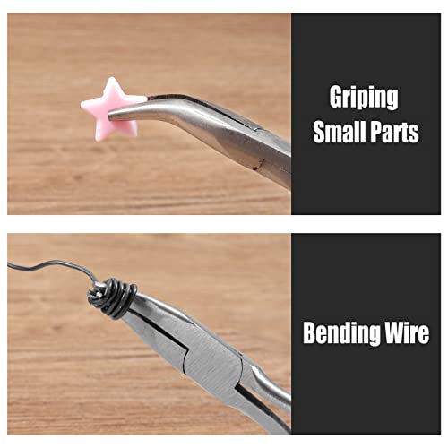 Image of Long Reach Bent Nose Pliers Mini Bent Chain Nose Pliers Smooth Jaw Jewelry Making Pliers for Crafting and Repair Jewelry Making Supplies Narrow Spaces and Limited Clearance Areas