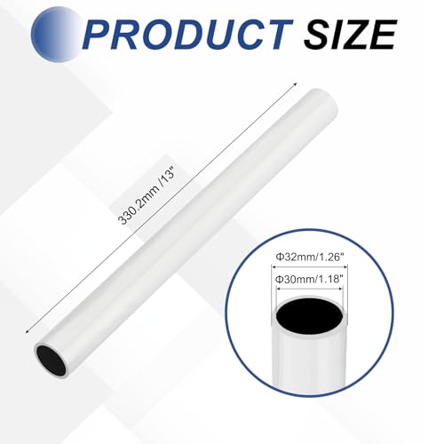 MECCANIXITY 6063 Aluminum Tubing Round Tube 1.26\"(32mm) OD x 1.18\"(30mm) ID 13\"(330.2mm) Length Metal Straight Pipe for Industrial, DIY Craft, Furniture, Decoration, Silver