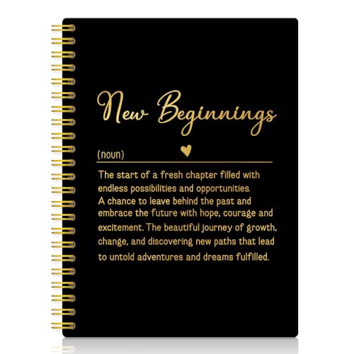 XQLZY New Beginnings Definition Black Gold Spiral Notebook, New Job Promotion Gifts for Women Teacher Sister BBF, Graduation Back to School Present for Sons Daughters, Inspirational Gifts