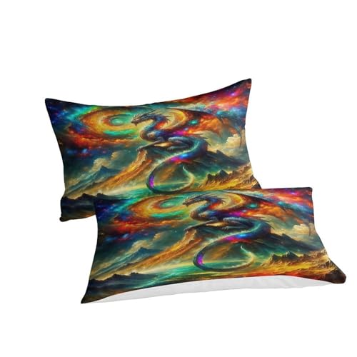 Housse de couette dragon 3D 260x220 cm en microfibre avec taies d'oreiller