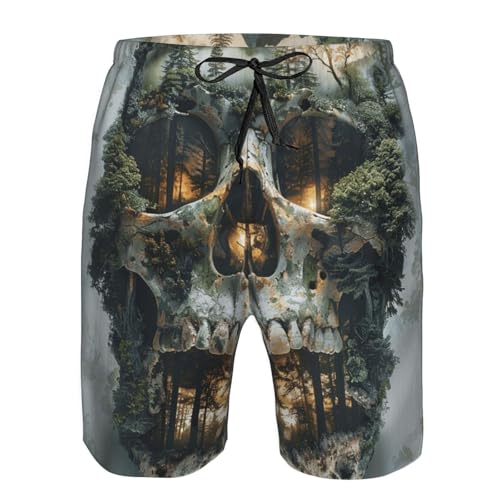 Men's Quick Dry Swim Shorts Skull Fantasy Tree Forest Style Beach Trunks with Pockets3