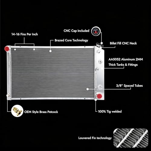 KUUHLERSAT CU161 Aluminum Radiator For 1971-1990 Chevy/GMC C/K C10 C20 C30 K10 Truck Pickup, 3 Row Core Radiator by KUUHLERSAT - Used condition - Image 6