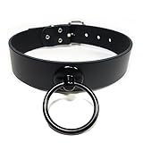 Gletscherlicht - Extra Breit - Gothic Punk - Halsband, Choker mit O-Ring 35mm - Schwarz - Erwachsene - Damen - Unisex - Leder - Modeschmuck