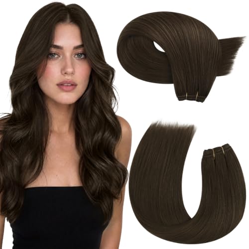 Image of Moresoo Sew in Hair Extensions Human Hair, Dark Ash Brown, 14 inch 100g