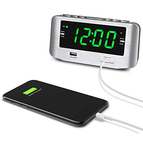 Hannlomax Hx-146Cr Alarm Clock Radio, Pll Fm Radio, Dual Alarm, 1.2" Green Led Display, Bluetooth, Usb Ports For Charging And Mp3 Playback (Silver) #TOP1