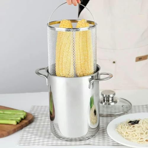 4.2L Asparagus Cooking Pot - 304 Stainless Steel Steamer and Pasta Cooker with Deep Fry Basket and Lid for Home Kitchen and Restaurants (Silver) - Image 3