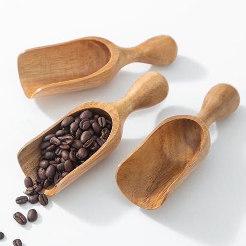 Large Coffee Scoop Shovel, 3pcs Wooden Scoop for Jars, 5.9″ Big Ground Coffee Scoop Measuring Spoons for Coffee, Tea, Powder- Multifunctional Kitchen Scoop for Bath Salts,Laundry (Acacia Wood) by CHEF OLÉ WWW.CHEFOLE.COM - Used condition - US$15.94