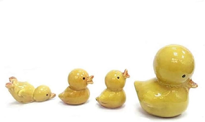 DMtse 4 X Yellow Duck Ornaments Combination Mini Ceramic Crafts Desktop Home Decoration