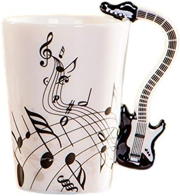 8.5oz Creative Music Mug Violin Style Guitar Ceramic Mug Coffee Tea Milk Stave Cups with Handle Coffee Mugs Novelty Gifts (Black Electric Guitar)