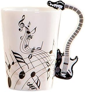8.5oz Creative Music Mug Violin Style Guitar Ceramic Mug Coffee Tea Milk Stave Cups with Handle Coffee Mugs Novelty Gifts (Black Electric Guitar)