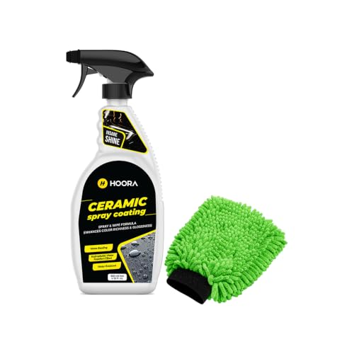 Image of Hoora Ceramic Spray Coating 650ML with 350 GSM Microfiber Wash Mitt | Instant Mirror Gloss, Deep Hydrophobic Water Beading & Scratch-Free Car Wash