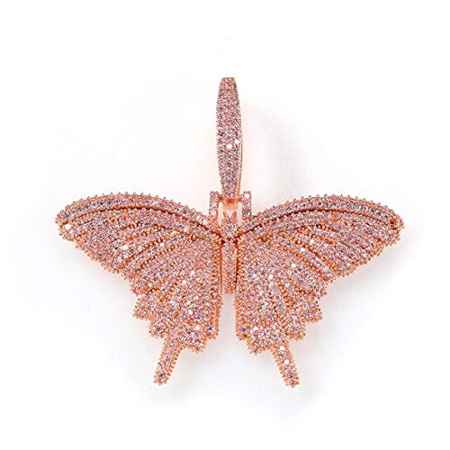 Bijoux hip hop de luxe avec pendentif papillon et combinaison mots glac&eacute;s
