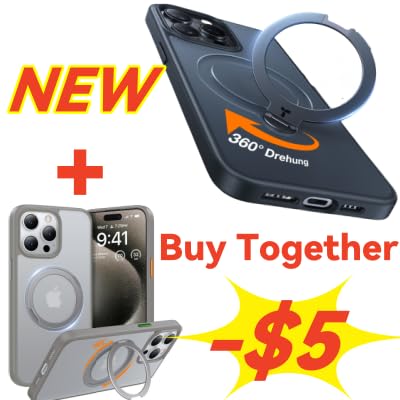 TORRAS Upgrade 360° Spin Magnetic Stand& 360°Rotatable Magnetic Ring for iPhone 15 Pro Max Case
