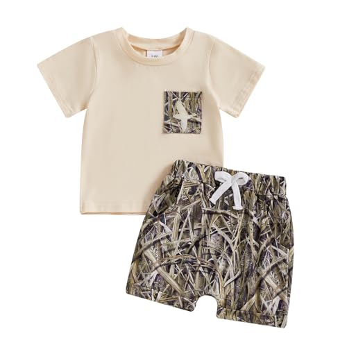 DNOMAID YZARC Toddler Baby Boy Hunting Outfits Duck Jungle Camo Short Sleeve T Shirt Shorts Set Casual Summer Clothes 2Pcs (Apricot, 12-18 Months)
