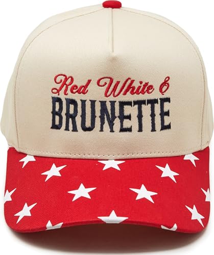 Two Tone Vintage Snapback Hat - Red White & Brunette - Star Print - Red/Beige