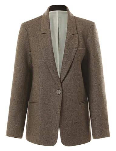 Kromoc Women's Herringbone Blazer One Button Casual Daily Homecoming Coat