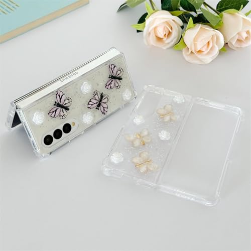 Coque Samsung Z Fold 5 motif fleur papillon rigide transparente et durable - 3