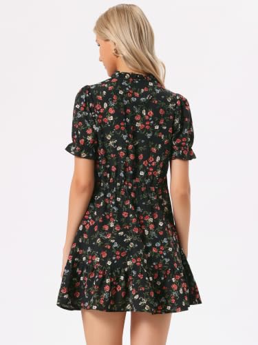 Image of Allegra K Womens Floral Chiffon Mini Dress Ruffle Hem Puff Short Sleeve